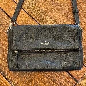 Kate Spade Black Pebbled Leather Foldover Purse Shoulder Bag